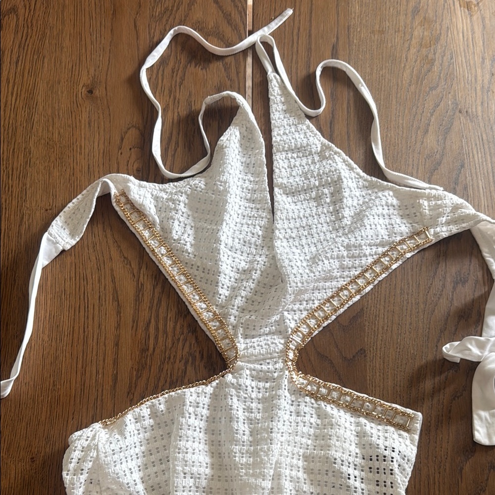 12th Tribe White Maxi Dress with Gold Trim - Picture 5 of 7